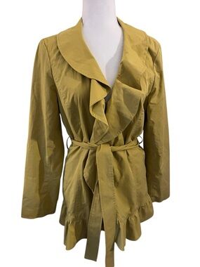Sandro Ruffle-Front Belted Trench Coat - Mustard Yellow Size Large